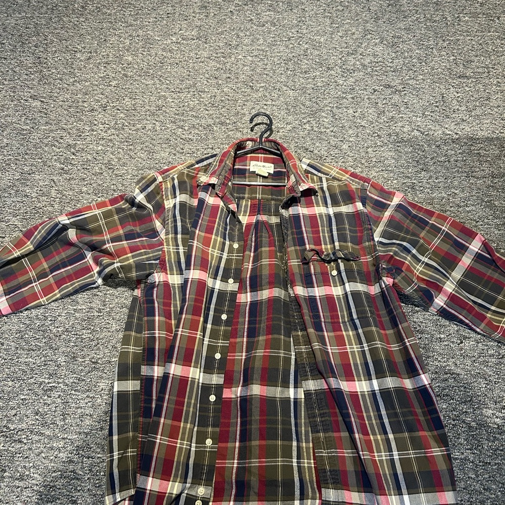 Eddie Bauer Men's Plaid Button Down Shirt - Red, Green, White